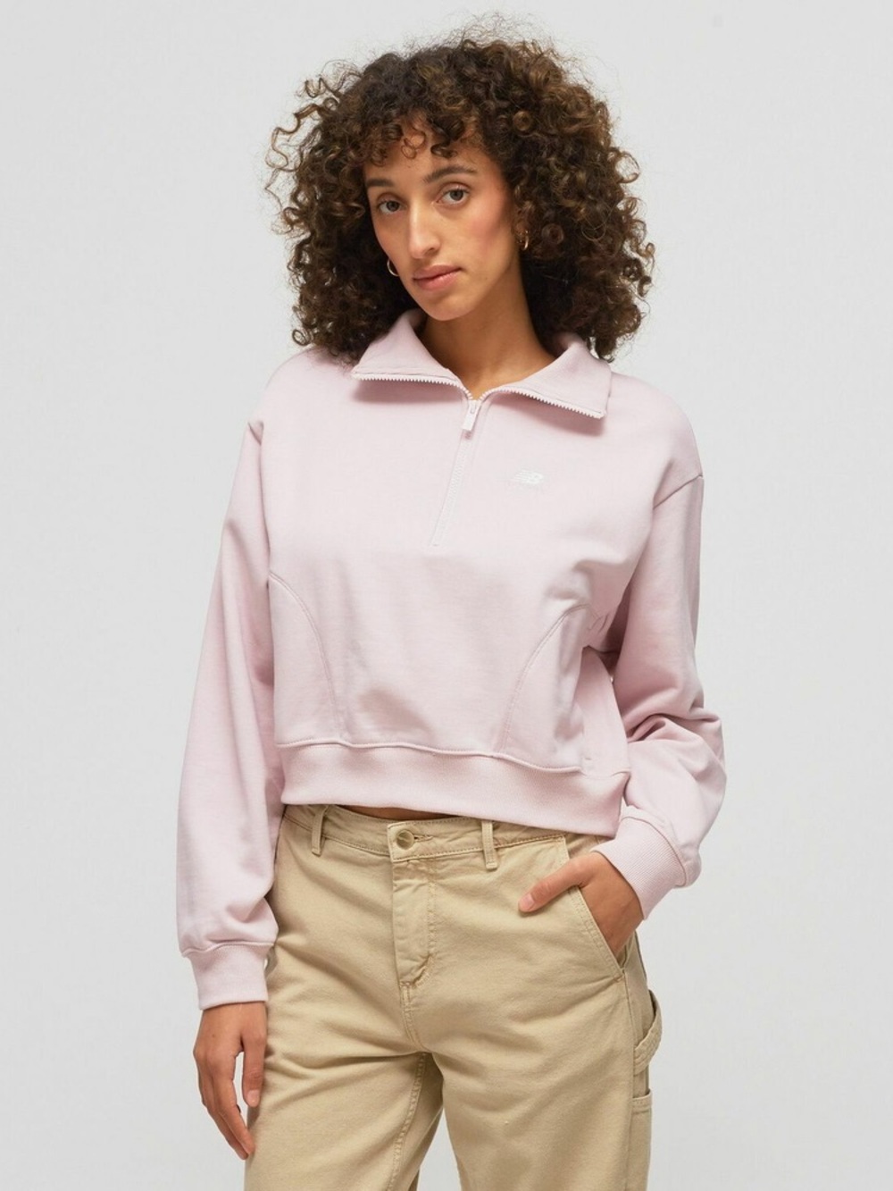 New Balance Light Pink Cropped Quarter-Zip Hoodie